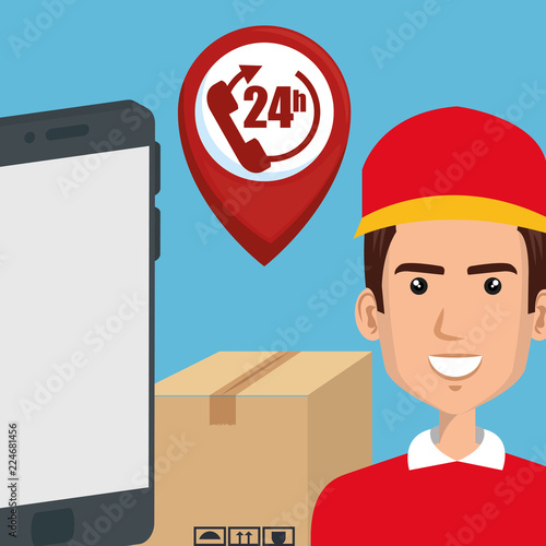 delivery service worker with smartphone