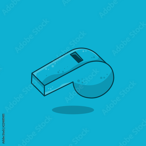 Blue sport whistle icon flat design, vector illustration