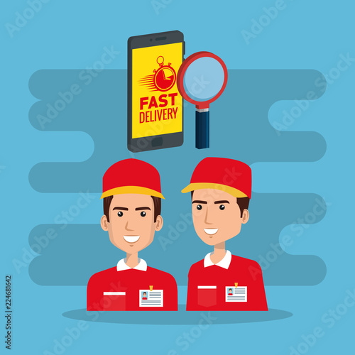 delivery service workers with smartphone