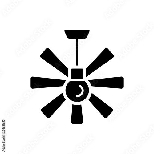 Vector illustration of ceiling fan. Flat icon of modern light fixture & ventilator. Home & office lighting. Isolated on white background.