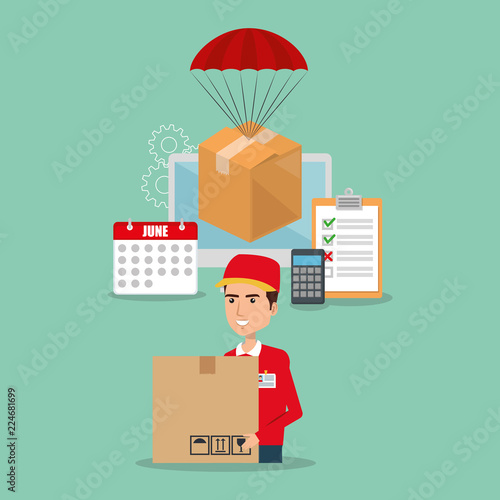 delivery service worker with computer