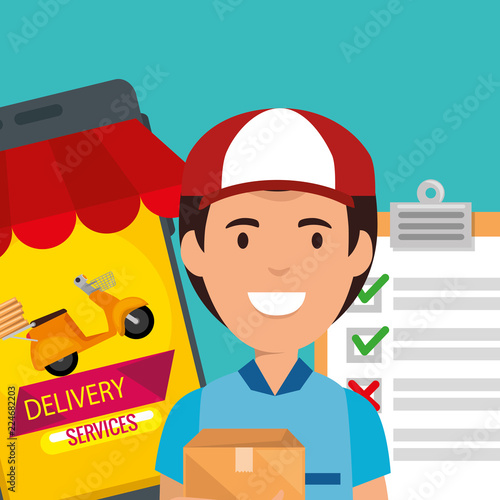 delivery service worker with smartphone