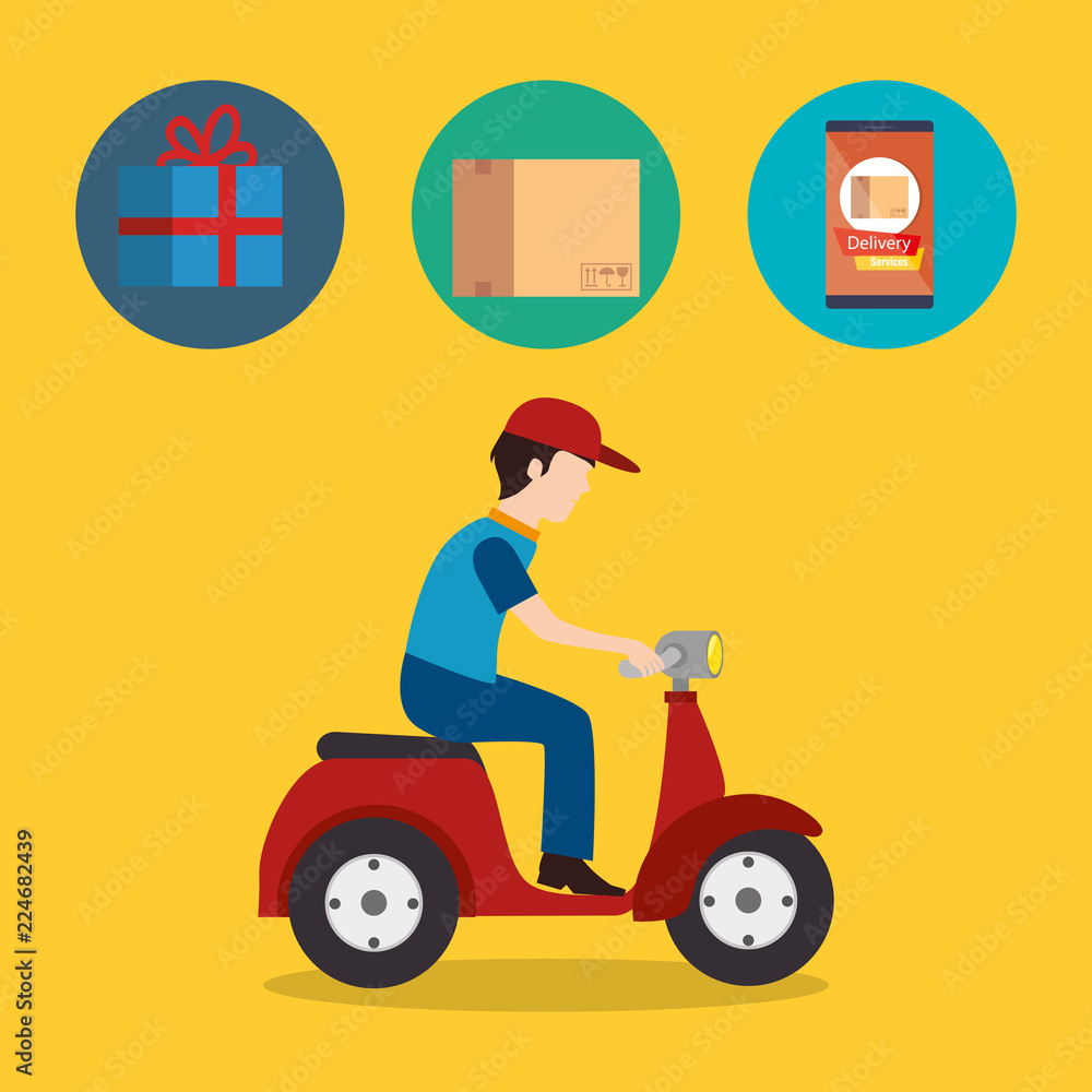 delivery service worker character with set icons