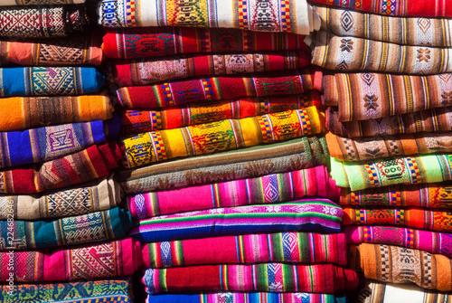 Colorful fabrics in a market, northern Argentina