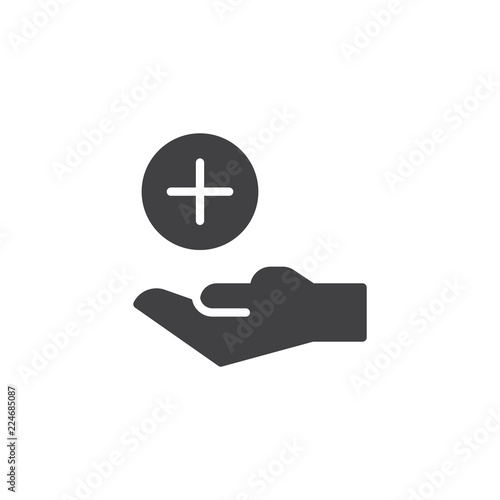 Healthcare Charity vector icon. filled flat sign for mobile concept and web design. Hand and medical cross simple solid icon. Symbol, logo illustration. Pixel perfect vector graphics