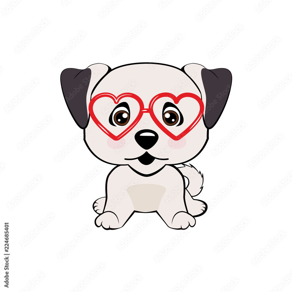 Card of a Valentine s Day. Pug Dog in a striped cardigan, in a fun pink heart glasses. Vector illustration. Card of a Valentine s Day. Pug Dog in a striped cardigan, in a fun pink heart glasses. Vector illustration.