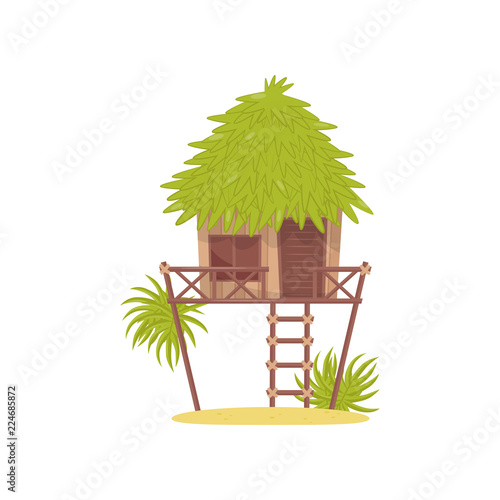 Bungalow, hut in tropical jungle vector Illustration on a white background