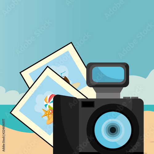 beach landscape with photographic camera
