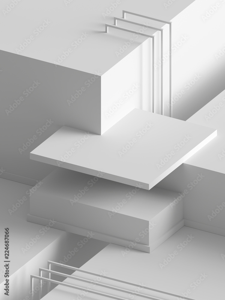 3d render, modern abstract geometric background, minimalistic empty showcase, art deco, blank mock up, white primitive shapes, shop display 3d render, modern abstract geometric background, minimalistic empty showcase, art deco, blank mock up, white primitive shapes, shop display