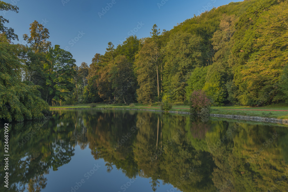 Pond near Velke Losiny castle in summer morning