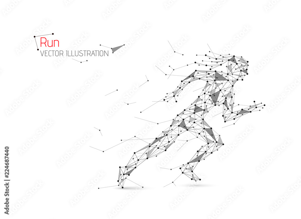 Abstract woman running away. Start sprint. Run. Vector illustration.