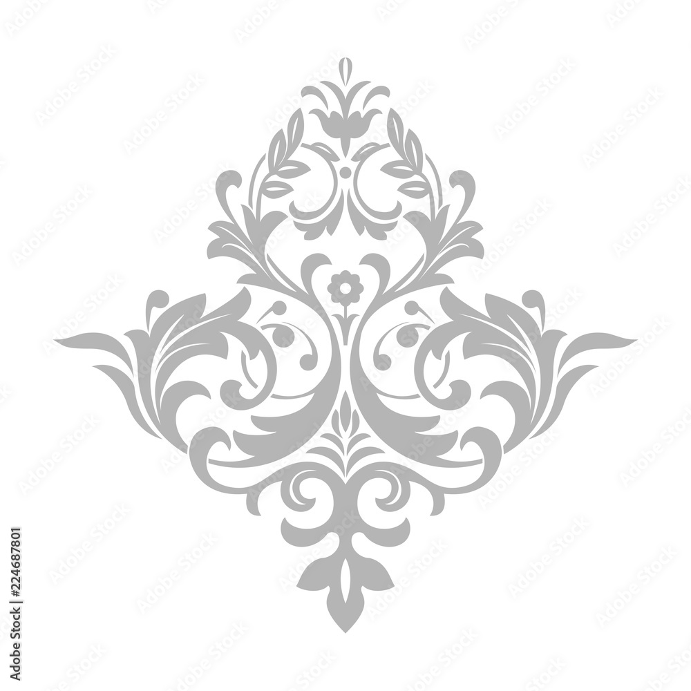 Damask graphic ornament. Floral design elemen. Grey vector pattern