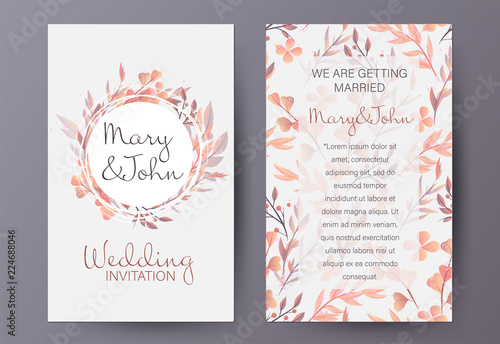 Retro style wedding invitation template decorated with natural autumn pattern