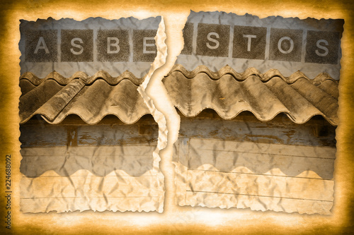 Ripped photo of a dangerous asbestos roof - Vintage and Retro Photo Effects added photo