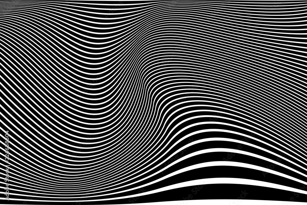 Abstract wavy lines design. Striped black and white background and texture. Vector art.