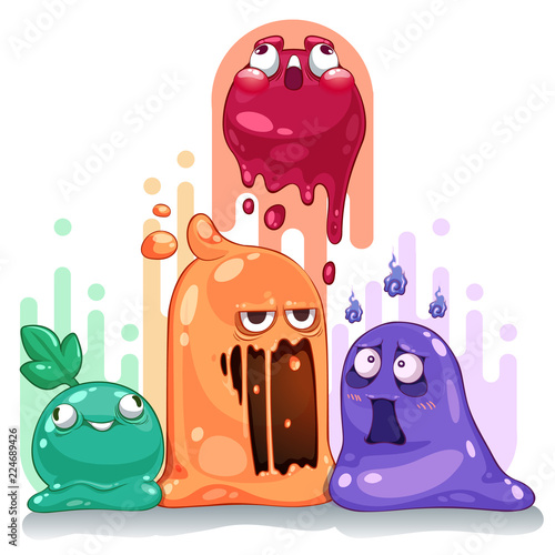 jelly slime monster creatures group set vector illustration