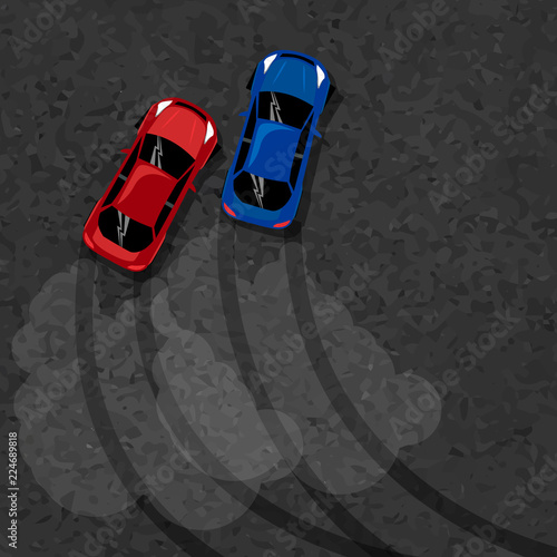 Burnout car, Japanese drift sport car, Street racing, racing team, turbocharger, tuning. Vector illustration for sticker, poster or badge