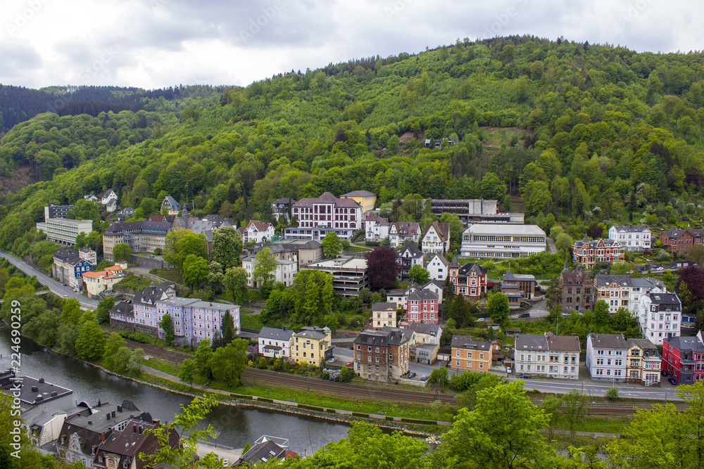 Fototapeta premium The city of Altena and the river Lenne in Germany