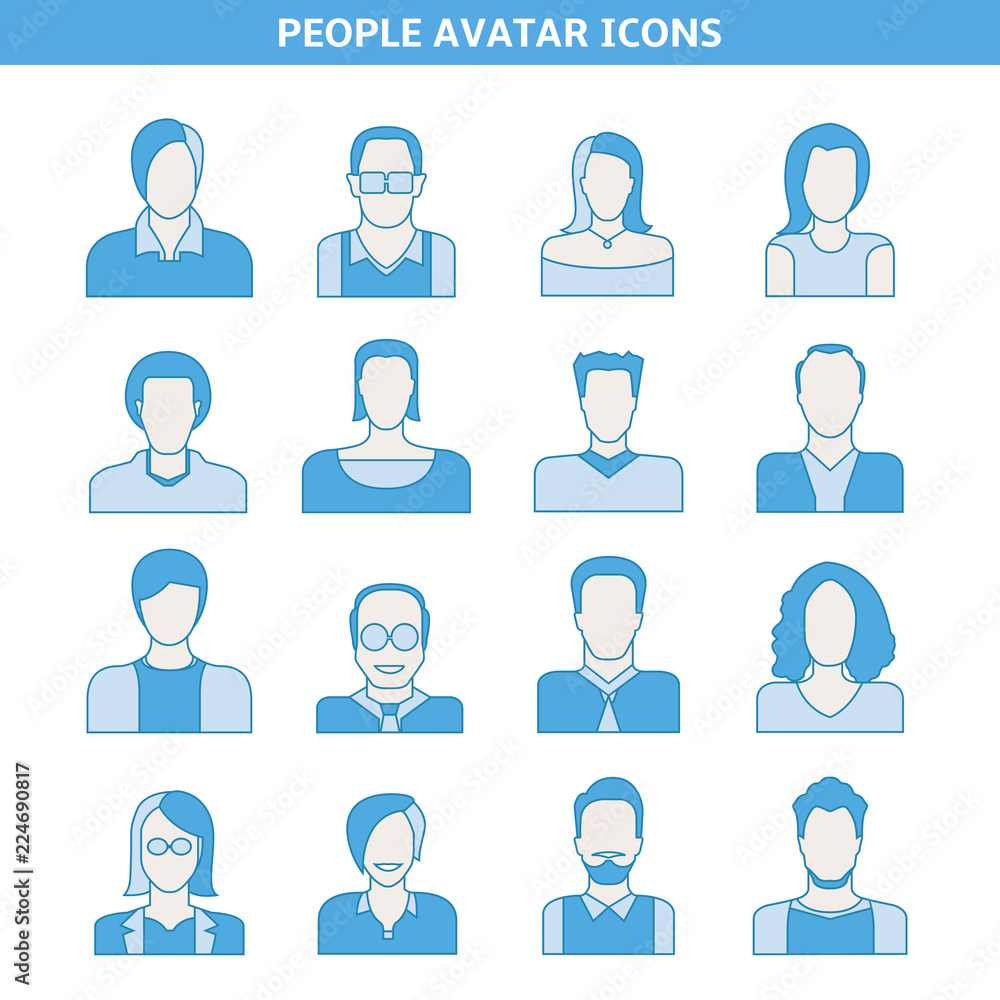 people avatar icons set blue theme design people avatar icons set blue theme design