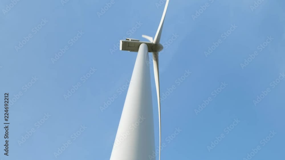 Windmill for electric power production. Bottom-up view Windmill for electric power production. Bottom-up view