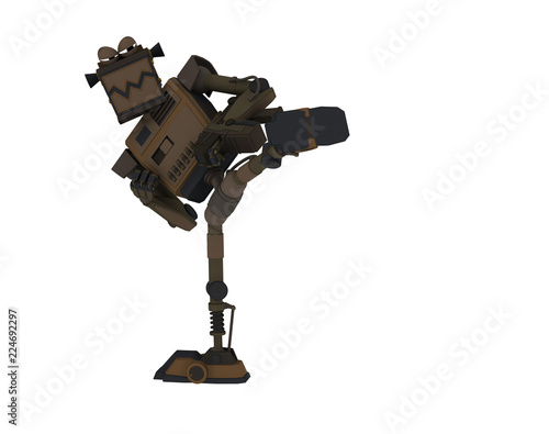 Bewaffneter brauner Roboter tanzt