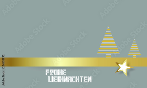 Weihnachtskarte Gold Band Weihnachtsbaum Gruß Frohe Weihnachten Stern 
