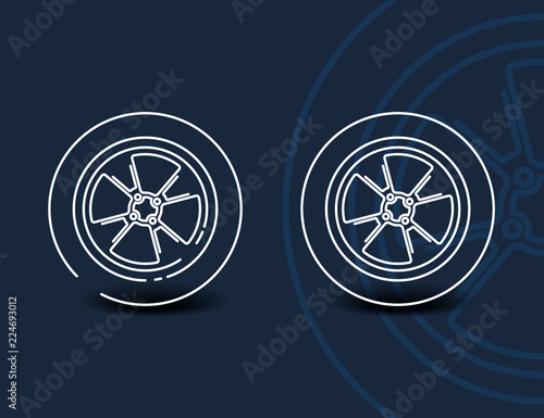 Wheel linear icon - vector minimal car tyre symbol or sign