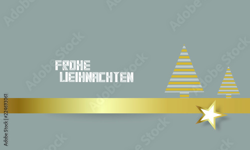 Weihnachtskarte Gold Band Weihnachtsbaum Gruß Frohe Weihnachten Stern 