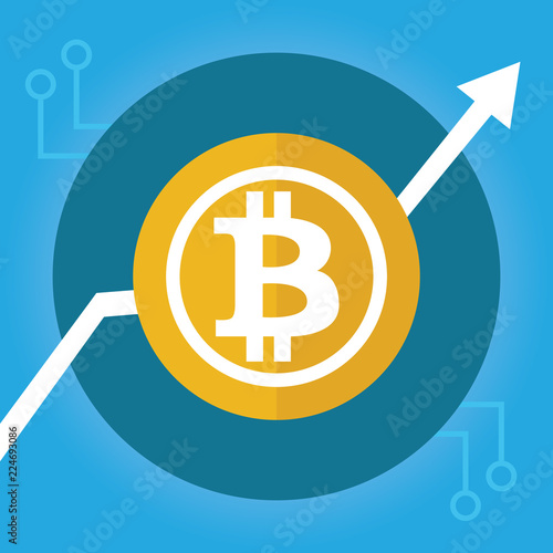 vector bitcoin growth graph on background. Bitcoin hype concept vector illustration with blank space for text