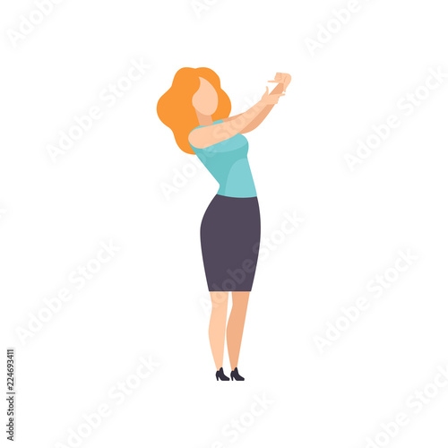 Woman making frame as a focus for photo with her fingers, girl gesturing for cropping image vector Illustration on a white background