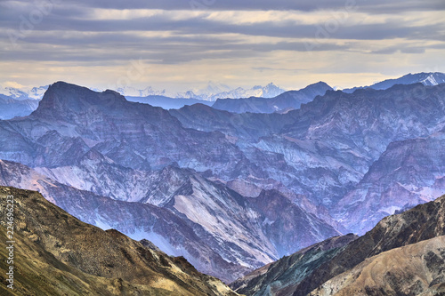Beautiful colorful landscape taken from a Gandala pass in Himalaya mountains in Ladakh, India. © Jan
