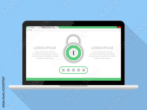 Online Secured Password Lock Laptop Browser Vector Icon illustration