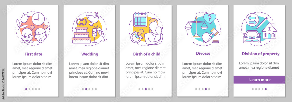 Relationships development onboarding mobile app page screen with Relationships development onboarding mobile app page screen with