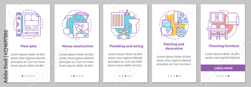 House building onboarding mobile app page screen with linear con