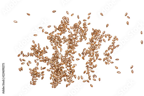 Fresh brown flaxseeds isolated on white