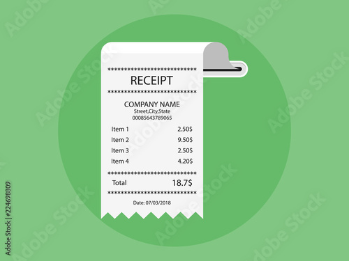 Paper check and financial check isolated. Receipt paper, bill, invoice, receipt isolated, till, icon, shopping receipt, reception vector illustration