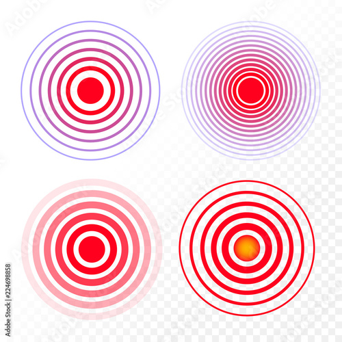 Vector set red ring, pain circle, symbol of pain. For your medical design. Transparent background.