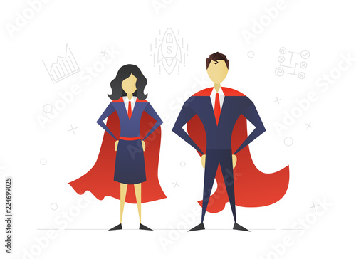 Super woman and superhero flat character design