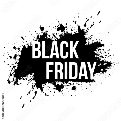 Black Friday Sale grunge banner with black paint splashes on white background. Vector illustration.