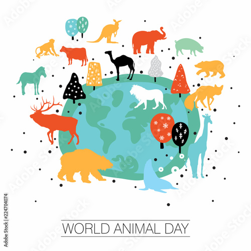 An abstract vector illustration of World Animal day on a white isolated background