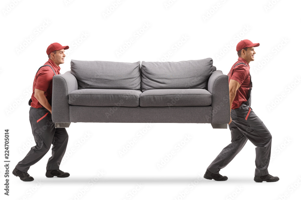 Movers carrying a couch - obrazy, fototapety, plakaty 