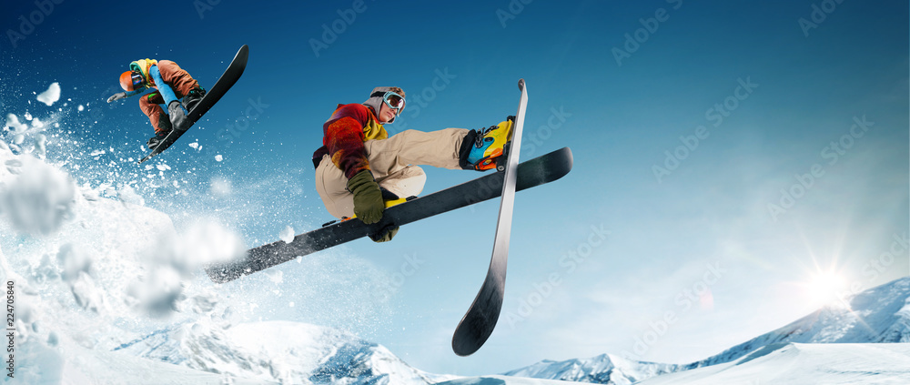 Skiing. Snowboarding. Extreme winter sports Skiing. Snowboarding. Extreme winter sports