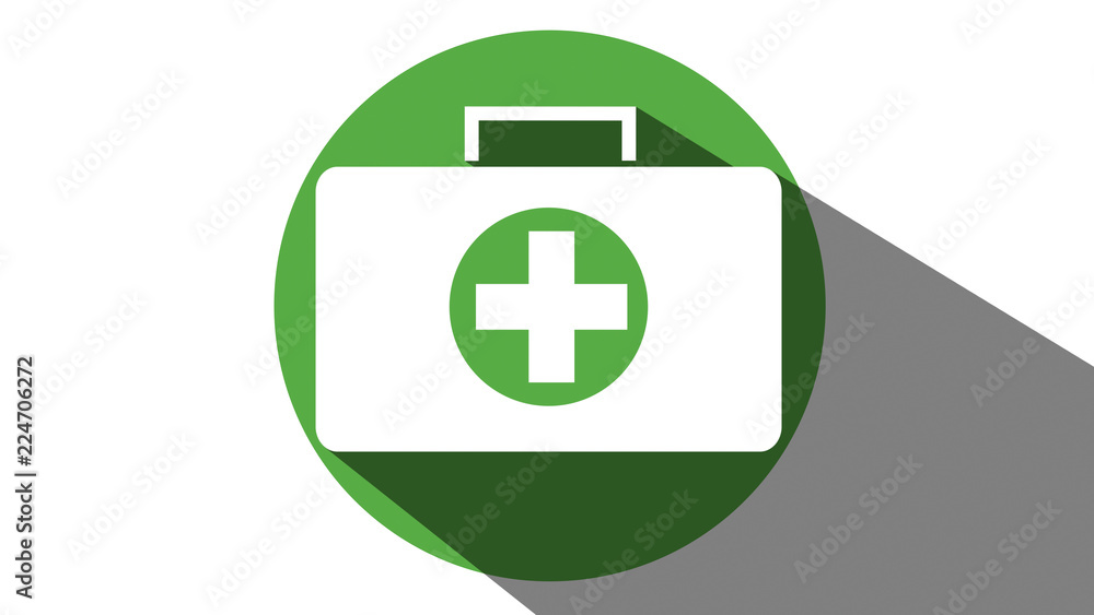 Obraz premium First Aid medical box icon green long shadow