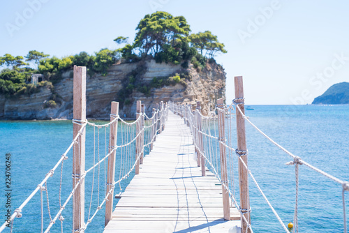 Wooden bridge on a small island,