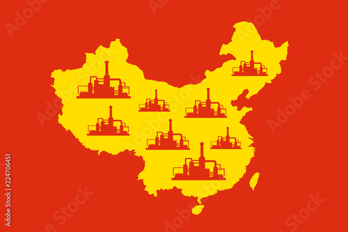 Industry and factory in China, Asia. Production, work, and manufacturing in the Chinese country. Vector illustration