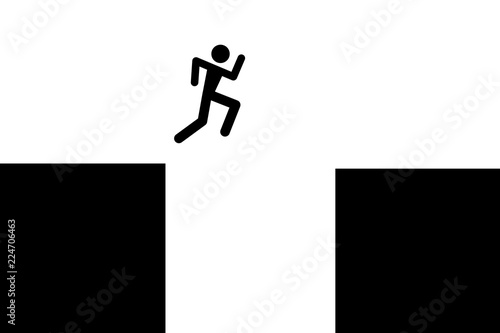 Parkour and free run - symbol of male is jumping over gap between buildings in urban space. Vault on teh roof. Vector illustration