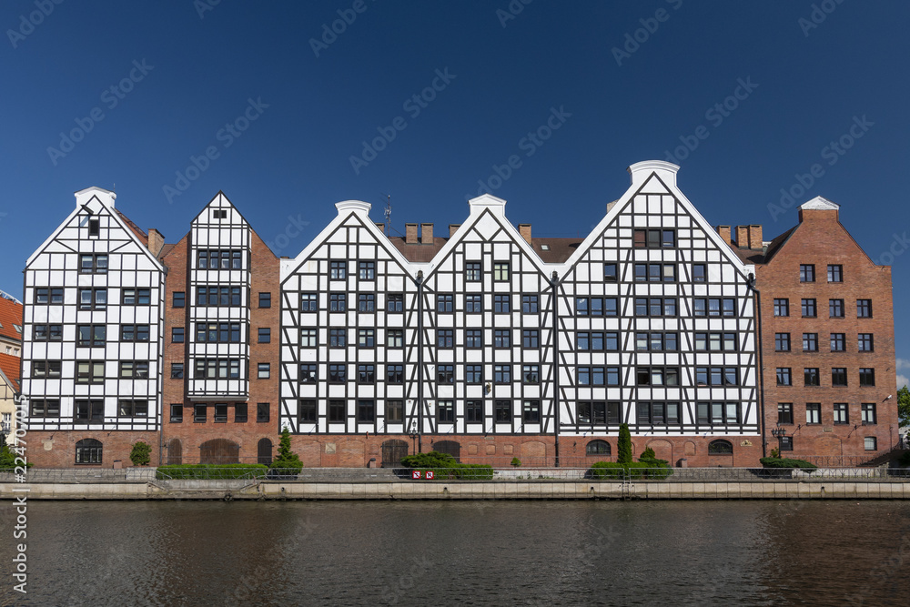 Old historic granaries on the Granary Island in Gdansk, Poland.