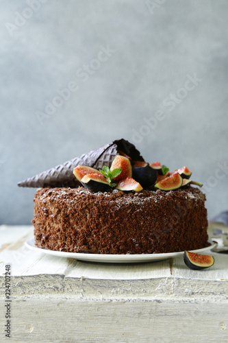 chocolate cake with fresh figs for a treat