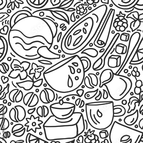 Vector seamless pattern. Natural coffee and tea
