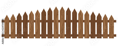 Wooden fence isolated on white background. Beautiful brown wooden fence.